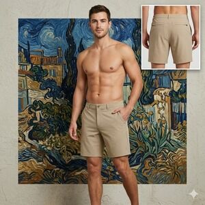 Balance Collection Mens Dune Technical Performance Shorts XL BC008956 Tan NWT